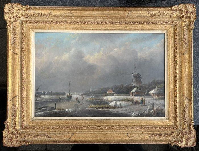 Jacob Jan Coenraad Spohler (1837 - 1923) - Schaatsers in een, Antiek en Kunst, Kunst | Schilderijen | Klassiek
