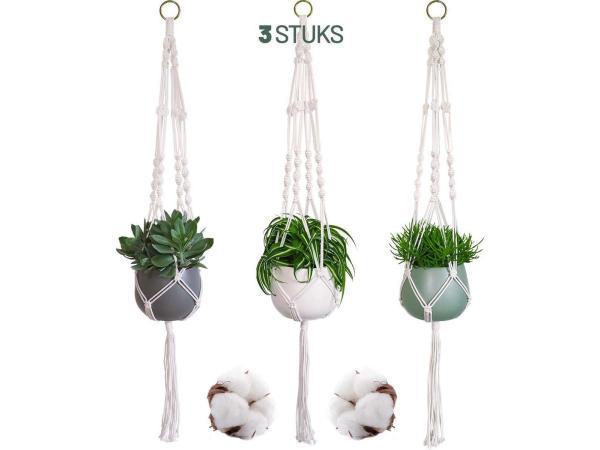 Veiling - Gadgy Plantenhanger Macramé 3 stuks - Hangpot, Tuin en Terras, Bloempotten, Nieuw