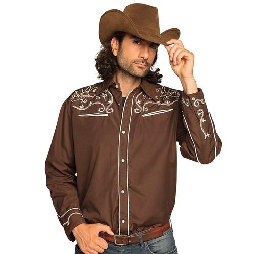 Cowboy Shirt Heren Bruin, Kleding | Heren, Carnavalskleding en Feestkleding, Nieuw, Verzenden