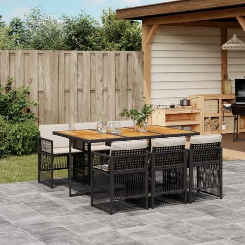 vidaXL 7-delige Tuinset met kussens poly rattan zwart, Tuin en Terras, Tuinsets en Loungesets, Tuinset, Nieuw, Verzenden