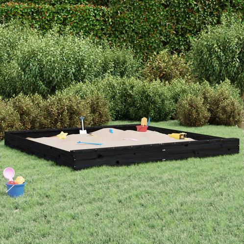 vidaXL Zandbak met bankjes vierkant massief grenenhout zwart, Kinderen en Baby's, Speelgoed | Buiten | Speeltoestellen, Nieuw