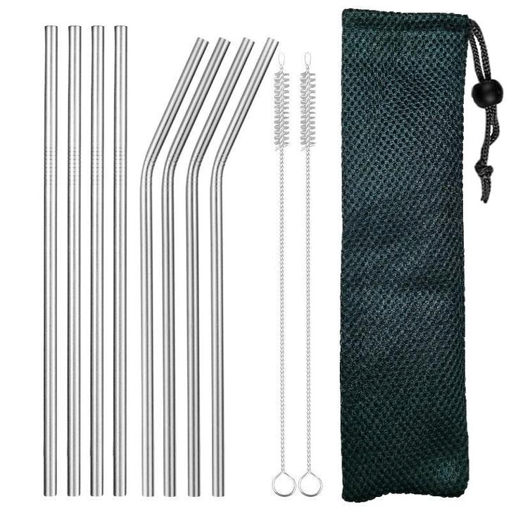 Fako Bijoux - RVS Rietjes Set -  8 Herbruikbare Rietjes - 4, Huis en Inrichting, Keuken | Bestek, Verzenden