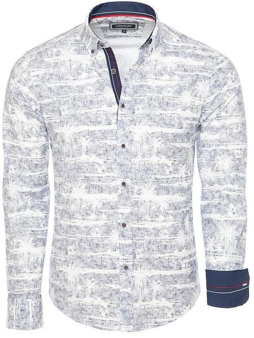 Wit overhemd Met Palmboom Motief Carisma 8551, Kleding | Heren, T-shirts, Verzenden
