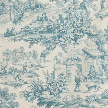 Prachtig Toile de Jouy Blauw - Meubelstof - 250 cm - 280 cm