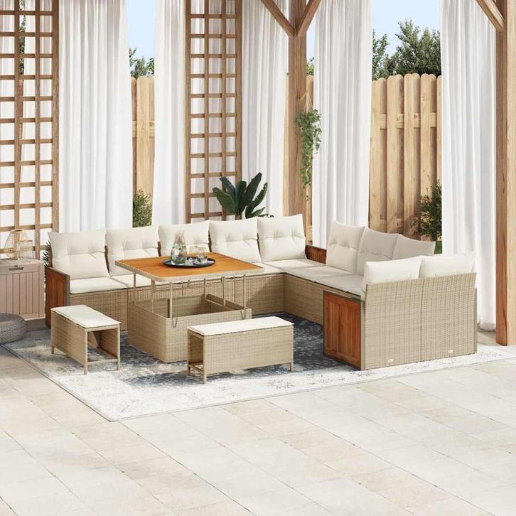 vidaXL Tuinbank Set met kussen 13 pcs beige en crèmekleurig, Tuin en Terras, Tuinsets en Loungesets, Nieuw, Verzenden