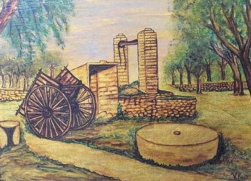 V. Ruiz (Spain, XX) - Rural scene with cart and well