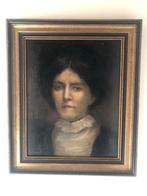 École belge (XX) - Portret van een vrouw – Olieverf op, Antiek en Kunst