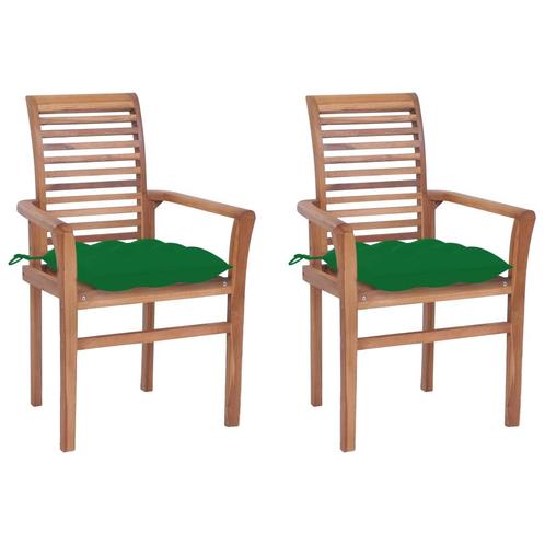 vidaXL Chaises à dîner 2 pcs avec coussins vert Bois de, Jardin & Terrasse, Ensembles de jardin, Neuf, Envoi