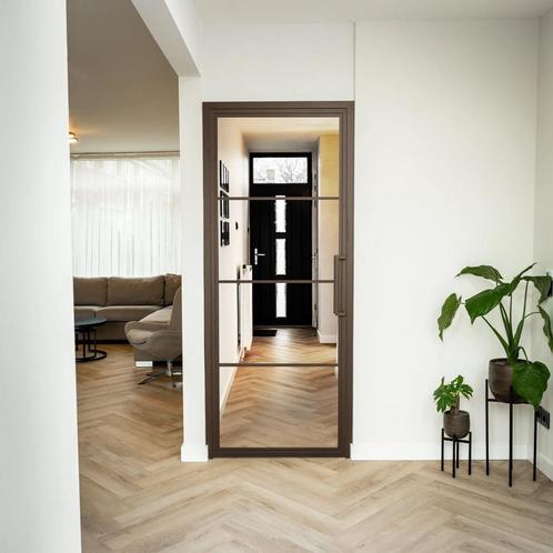Stalen Binnendeur - Brons - 4 Vlaks - Helder glas, Doe-het-zelf en Bouw, Deuren en Vliegenramen, Nieuw, Metaal, Binnendeur, 200 tot 215 cm