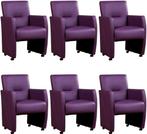 Set van 6 Paarse leren moderne eetkamerfauteuils - Toledo, Huis en Inrichting, Stoelen, Nieuw, Leer, Ophalen of Verzenden, Landelijk