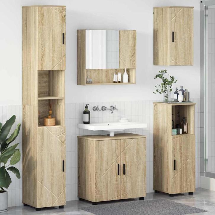 vidaXL Badkamermeubel Set 5 pcs Sonoma Eik Bewerkt hout &, Huis en Inrichting, Tafels | Kaptafels, Nieuw, Verzenden