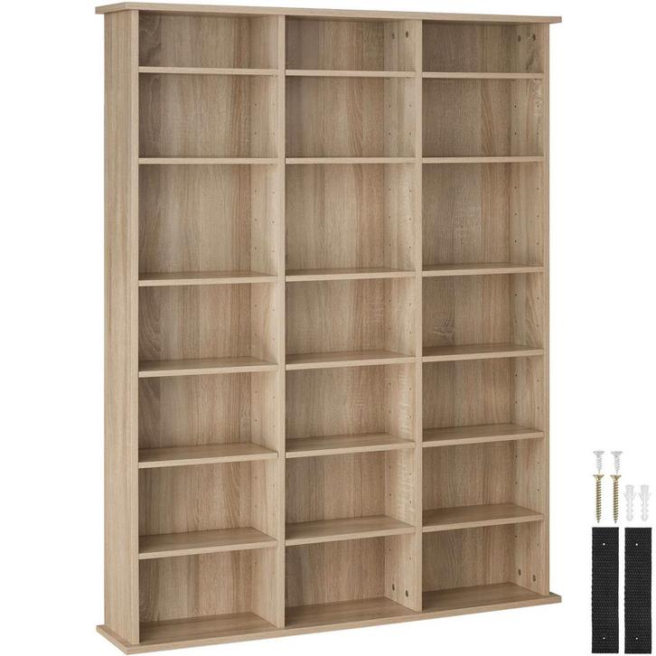 tectake Kast Stevie 105,5x19x136,5cm - Licht hout, eiken Son, Huis en Inrichting, Woonaccessoires | Cd- en Dvd-rekken, Verzenden