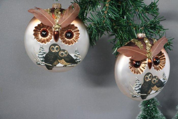 Krebs-Lauscha: 2 uilenschijven met geschilderd uilen motief, Diversen, Kerst