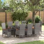 vidaXL Tuin Eettafel Set met kussen 9 pcs Grijs poly rattan, Tuin en Terras, Verzenden, Nieuw