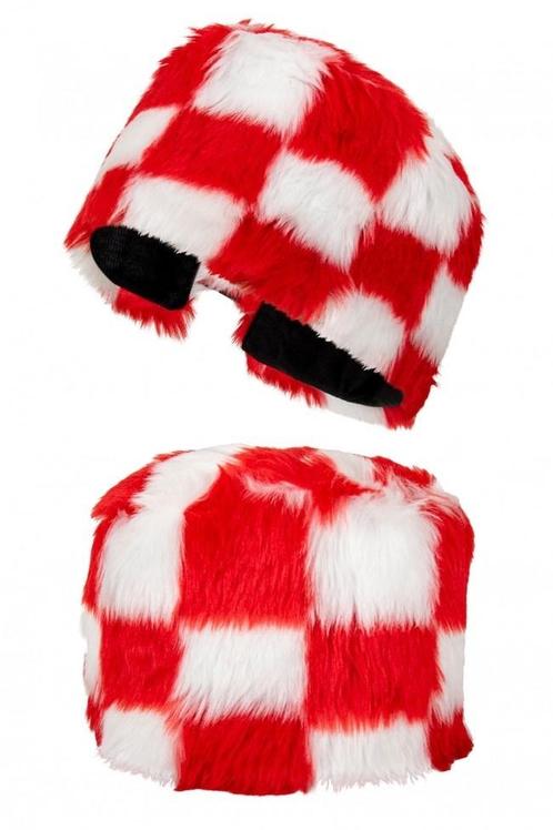 Bontmuts Rood Wit Geblokt, Hobby en Vrije tijd, Feestartikelen, Nieuw, Verzenden