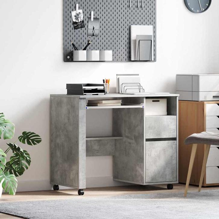 vidaXL Bureau met Wielen Beton Grijs 91 x 50 x 77 cm Bewerkt, Huis en Inrichting, Bureaus, Nieuw, Verzenden