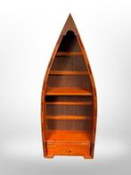 Kast - Vintage Houten Wandkastje in Bootvorm – Nautische, Antiek en Kunst