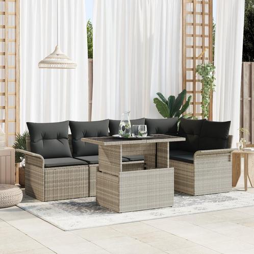 vidaXL 6-delige tuinset met kussens in lichtgrijs poly, Tuin en Terras, Tuinsets en Loungesets, Nieuw, Verzenden