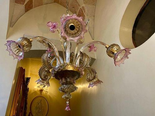 Kroonluchter - Murano - grote ambra rosé, Antiek en Kunst, Antiek | Verlichting