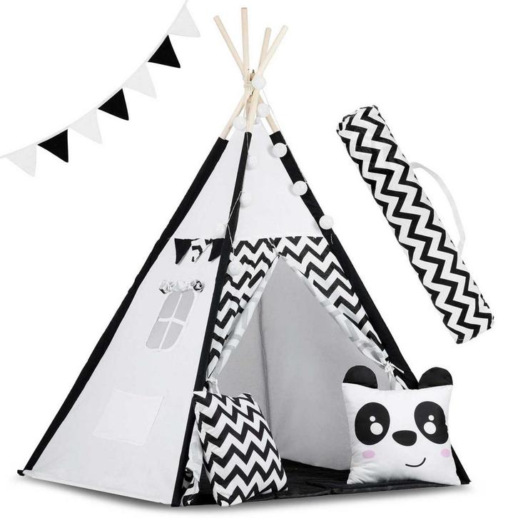 Tipi tent - speeltent - zwart wit panda - met kussens & l..., Kinderen en Baby's, Speelgoed | Speeltenten, Nieuw, Ophalen of Verzenden
