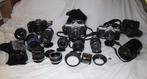 Nikon, Olympus OM1 + OM1n en Nikon EM en vele lenzen en