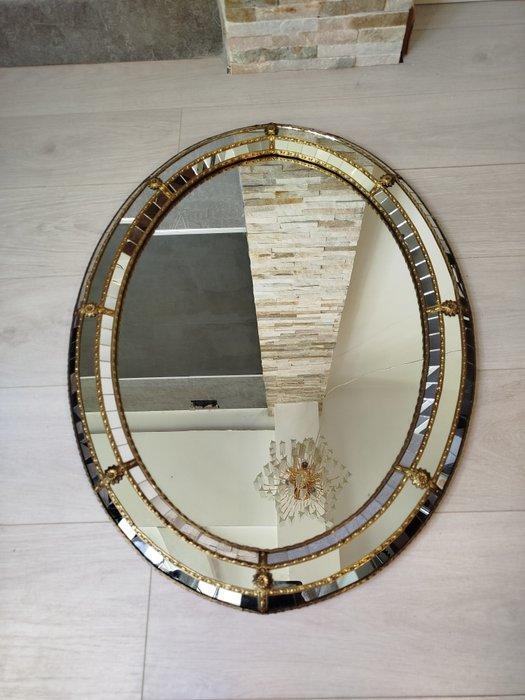 Spiegel - Messing, Kristal, Hout - Venetiaanse stijl spiegel, Antiek en Kunst, Curiosa en Brocante