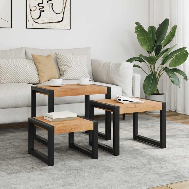 vidaXL Tafeltjesset 3 st massief hout, Huis en Inrichting, Tafels | Bijzettafels, Nieuw, Verzenden