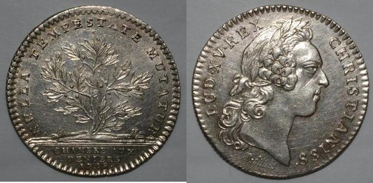 France Deniers Kammer Louis Xv 1752, Postzegels en Munten, Penningen en Medailles, Verzenden