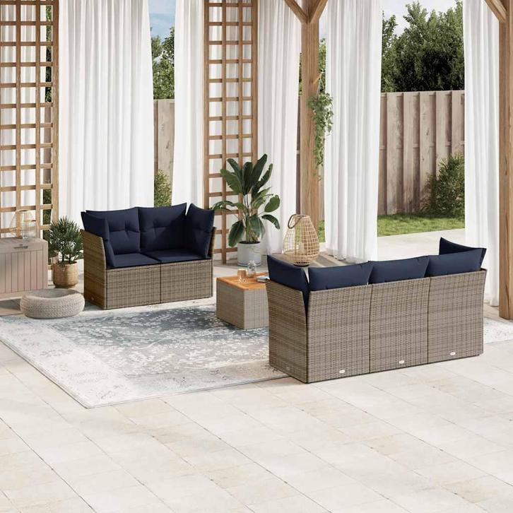 vidaXL 6-delige Loungeset met kussens poly rattan grijs, Tuin en Terras, Tuinsets en Loungesets, Loungeset, Nieuw, Verzenden