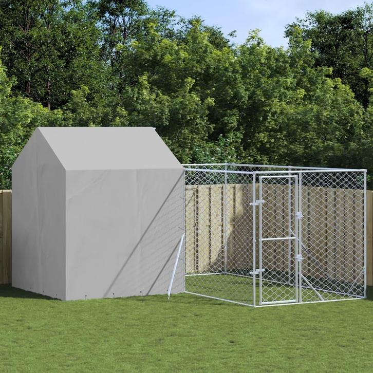 vidaXL Hondenkennel met dak 4x4x2,5 m gegalvaniseerd staal, Dieren en Toebehoren, Hondenbenches, Nieuw, Verzenden