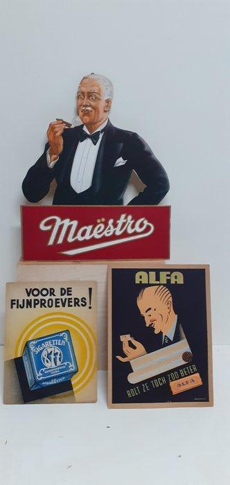 Élément décoratif - 3 reclameborden > Maestro sigaren, Alfa, Antiek en Kunst, Antiek | Wandborden en Tegels