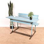 Vintage lessenaar | Brocante oude schoolbank | 2 persoons b