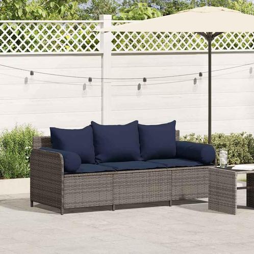 vidaXL Tuinbank 3-zits met kussens poly rattan grijs, Tuin en Terras, Tuinsets en Loungesets, Nieuw, Verzenden