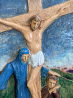 Reliëf, Crocifissione di Gesù - 55 cm - Keramiek, Hout