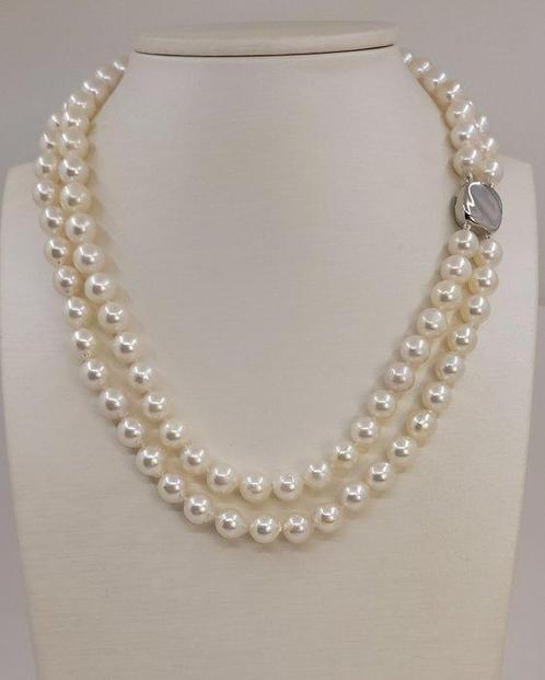 Collier Perle Akoya double 8x8,5 mm, Handtassen en Accessoires, Antieke sieraden