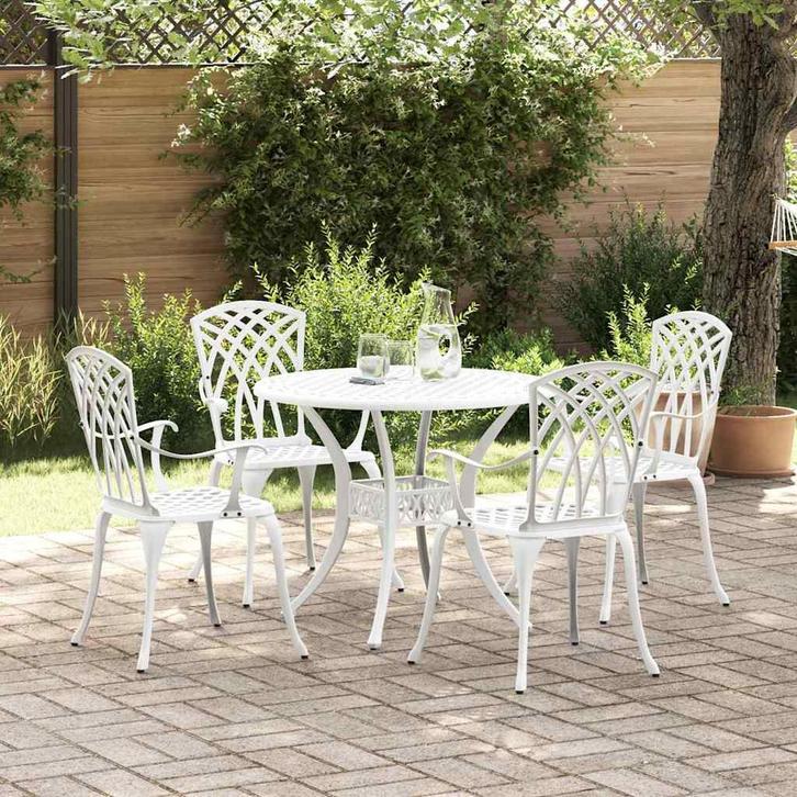 vidaXL Tuin Eettafel Set 5 pcs Wit Aluminium, Tuin en Terras, Tuinsets en Loungesets, Nieuw, Verzenden
