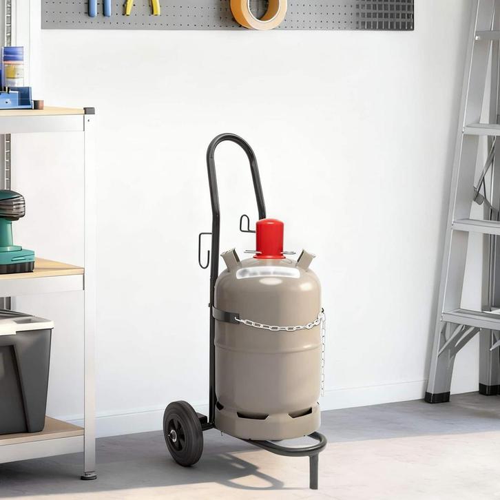 vidaXL Hand Trolley Zwart en Rood 49 x 49 x 101 cm Staal, Doe-het-zelf en Bouw, Gereedschap | Handgereedschap, Nieuw, Verzenden