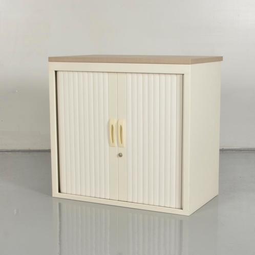 Roldeurkast Officenow - Wit - 76 x 80 cm - Oak Light topblad, Huis en Inrichting, Kasten | Roldeurkasten en Archiefkasten, Gebruikt