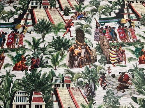 Exclusieve Katoenen Stof voor Bekleding met Azteeks Motief -, Antiek en Kunst, Antiek | Tapijten, Tafelkleden en Textiel