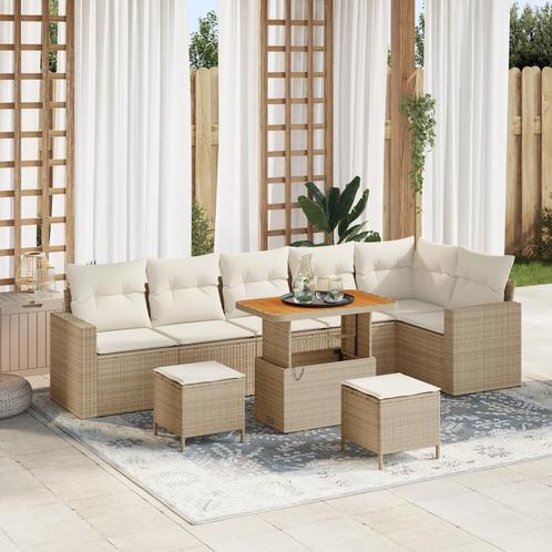 vidaXL 9-delige tuinsofa set met kussens in beige poly, Tuin en Terras, Tuinsets en Loungesets, Nieuw, Verzenden