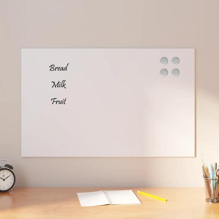 vidaXL Magneetbord voor aan de wand 80x50 cm gehard glas wit, Zakelijke goederen, Kantoor en Winkelinrichting | Kantoorartikelen