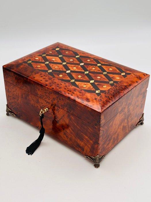 Sieradendoos - Sieradendoos, Loupe de Thuya, fluweel,, Antiquités & Art, Curiosités & Brocante