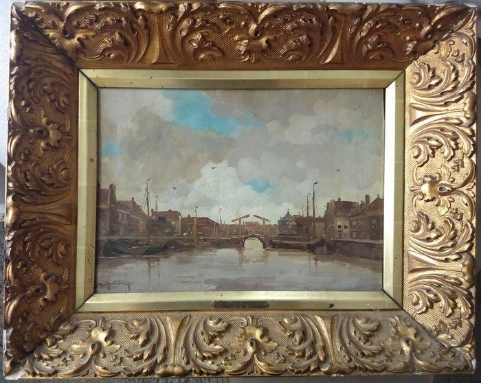 J.H v. Mastenbroek (XX) - Stadsgezicht vanaf een rivier of, Antiek en Kunst, Kunst | Schilderijen | Klassiek