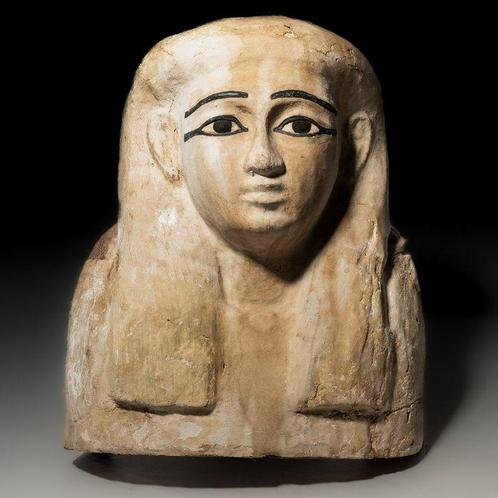 Oude Egypte, late periode Houten begrafenismasker, 54 x 50 x, Verzamelen, Mineralen en Fossielen