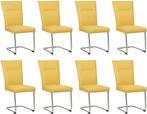 Set van 8 Gele leren   - poot rond inox - Toledo Leer Giallo, Huis en Inrichting, Nieuw, Vijf, Zes of meer stoelen, Modern, Leer