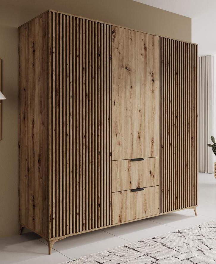 Kledingkast 185cm eiken scharnierdeuren - Garderobekast, Huis en Inrichting, Kasten | Overige, Nieuw, Verzenden