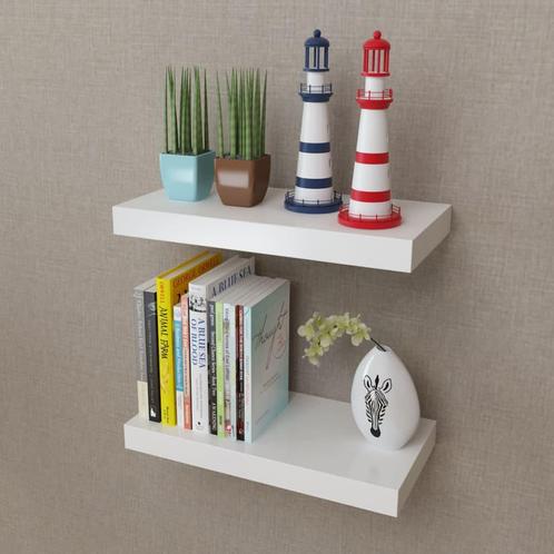 vidaXL Wandplanken MDF zwevend voor boeken/dvd wit 2 st, Huis en Inrichting, Kasten | Wandmeubels, Nieuw, Verzenden