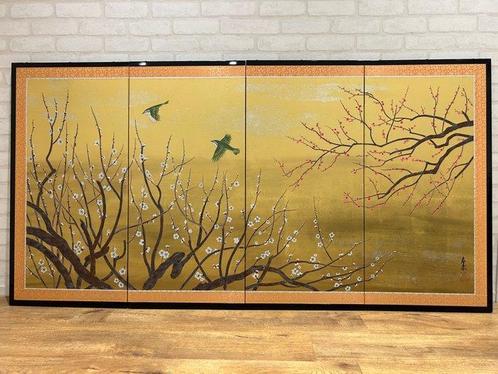 Paravent - Bois, Soie, Textile - Japon - Peinture de paysage, Antiek en Kunst, Antiek | Overige Antiek