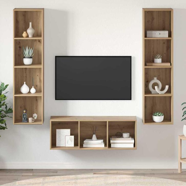 vidaXL TV Kast Set 3 pcs artisanaal eikenkleurig Bewerkt, Huis en Inrichting, Kasten |Televisiemeubels, Nieuw, Verzenden