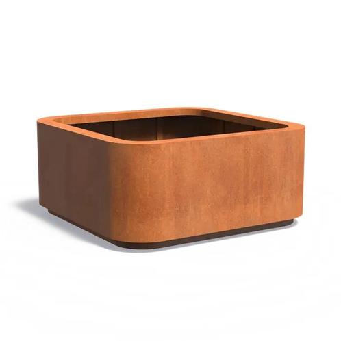 Cortenstaal plantenbak afgerond 200x200x90cm - Met bodem, Tuin en Terras, Bloembakken en Plantenbakken, 60 cm of meer, 100 cm of meer